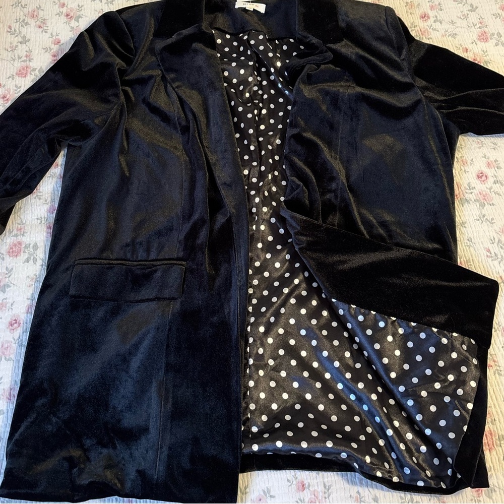 Better Be Black Velvet Blazer with Polka Dot Lining